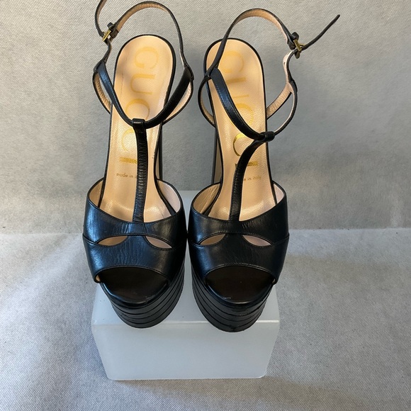 Gucci Shoes - Gucci Malaga Kid Angel T-Strap Platform High Heel Pumps Black- Size 37 Beautiful